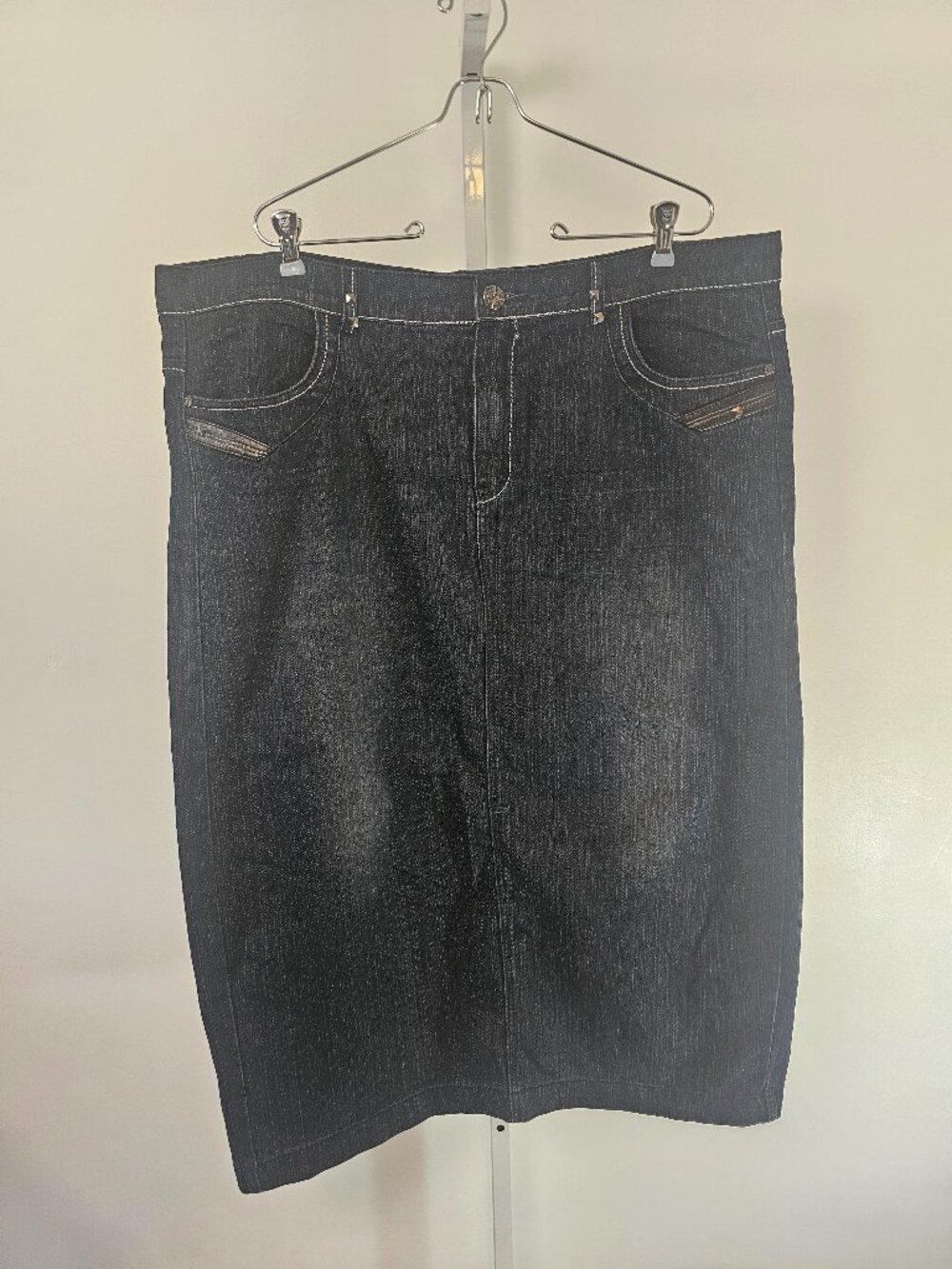 Vintage No Fuze Indigo Denim Skirt Midi Embellished Y2K Retro Grunge 24
